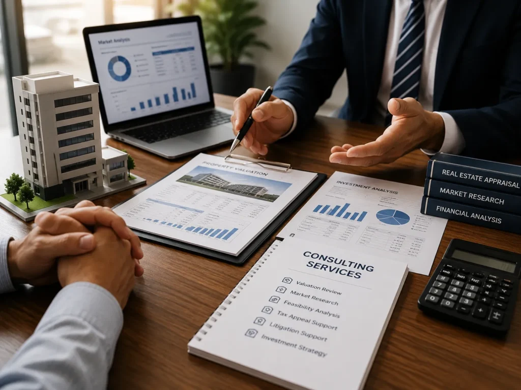 Commercial appraisal consulting services meeting for property valuation and real estate investment analysis